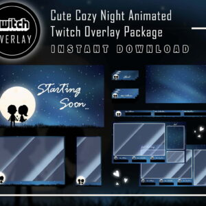 Cozy Twitch Overlay Package or Cute Night Streaming Overlay Package