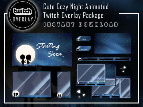 Cozy Twitch Overlay Package or Cute Night Streaming Overlay Package