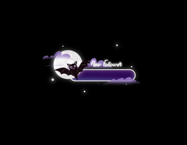 Animated Twitch Alerts - Halloween Cute Bat & Moon Alerts - New Follower
