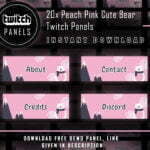 Bear Twitch Panels - 20x Peach Pink Cute Bear Panels