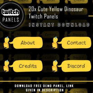 Cute Dinosaur Twitch Panels - 20x Cute Yellow Dinosaur Panels