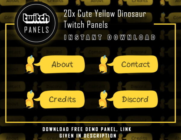 Cute Dinosaur Twitch Panels - 20x Cute Yellow Dinosaur Panels