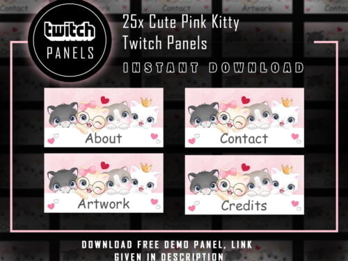 Cute Pink Twitch Panels - 25x Cute Kitty Panels for Streamers