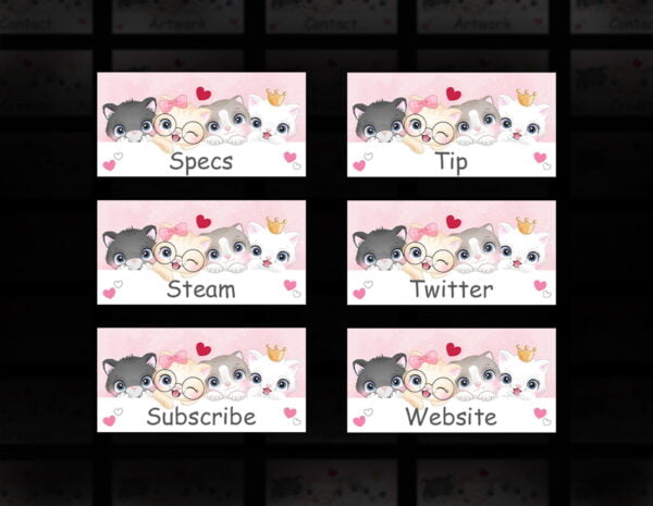 Cute Pink Twitch Panels - 25x Cute Kitty Panels for Streamers - Image3