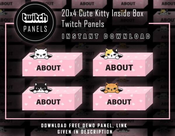 Cute Twitch Panels - 20x4 Kitty Inside Box Panels