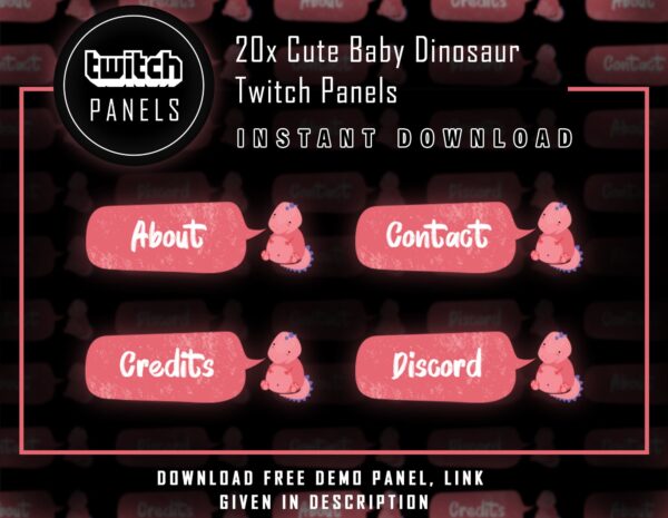 Dinosaur Twitch Panels - 20x Cute Baby Dinosaur Panels