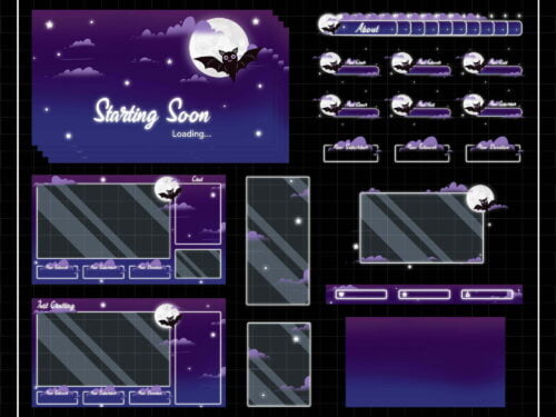 Halloween Twitch Overlay Package - Cute Bat Streaming Overlay