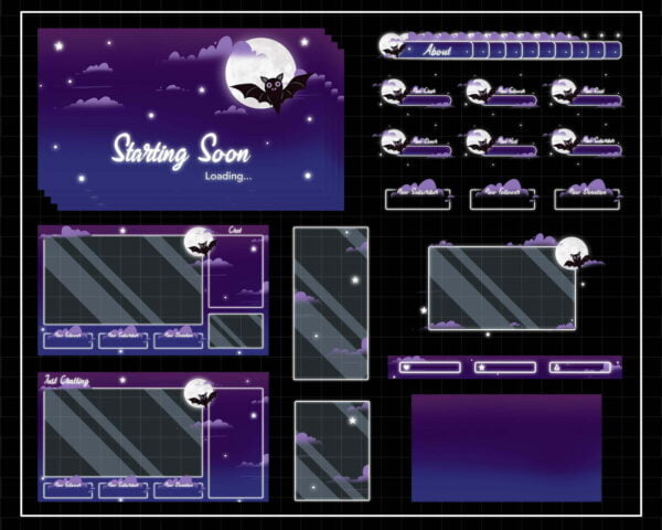 Halloween Twitch Overlay Package - Cute Bat Streaming Overlay