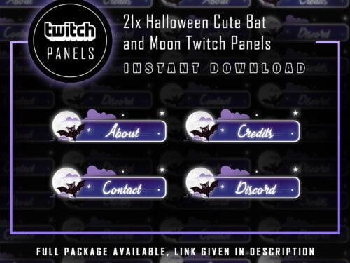 Halloween Twitch Panels - 21x Halloween Cute Bat and Moon Panels