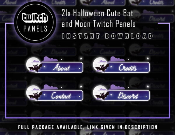 Halloween Twitch Panels - 21x Halloween Cute Bat and Moon Panels