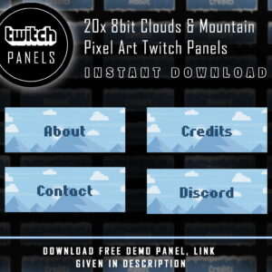 8bit Twitch Panels - 20x Clouds and Mountain Pixel Art Panels