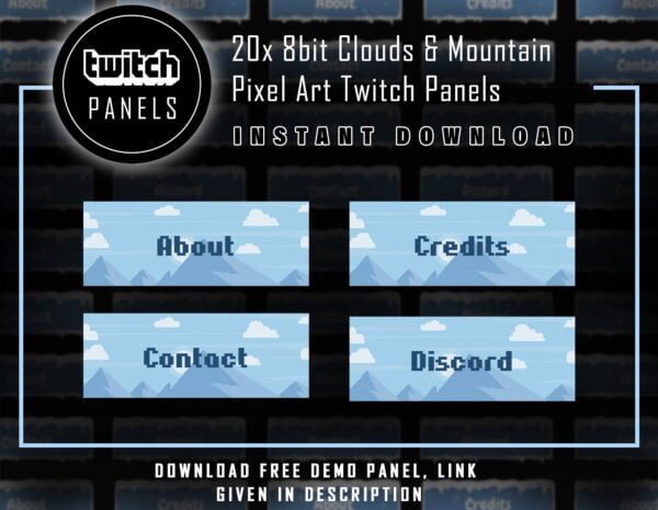 8bit Twitch Panels - 20x Clouds and Mountain Pixel Art Panels