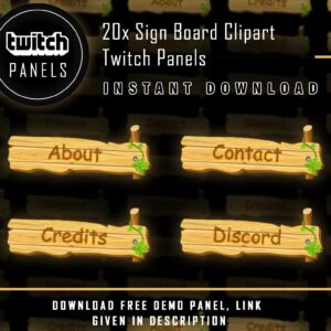 Wood Twitch Panels - 20x Sign Board Clipart Panels