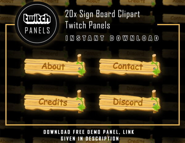 Wood Twitch Panels - 20x Sign Board Clipart Panels