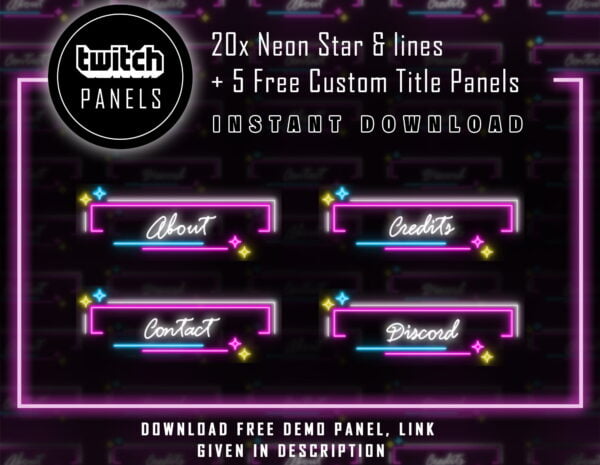 Star Twitch Panels - 20x + 5 Custom Neon Star & Line Art Panels