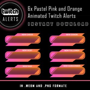 Twitch Alerts Pastel Pink & Orange - Slider Window Animated Alerts