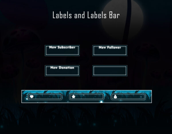 Animated Twitch Overlay Package - Mushroom Forest Night Magic Labels