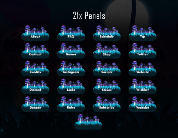 Animated Twitch Overlay Package - Mushroom Forest Night Magic Panels