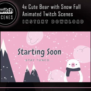 Cute Bear Twitch Animated Screen with Snow Fall Twitch Scenes