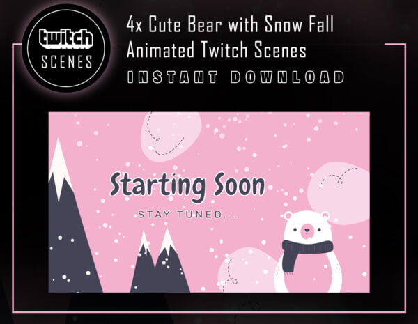 Cute Bear Twitch Animated Screen with Snow Fall Twitch Scenes