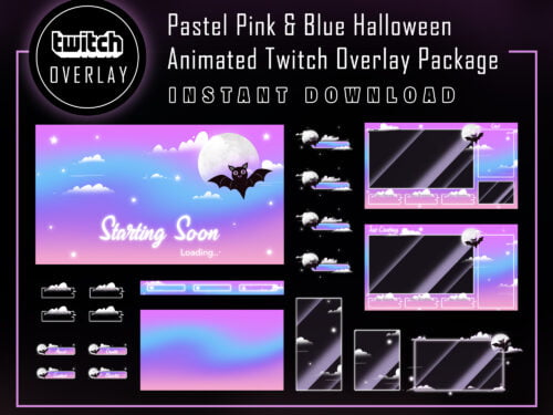 Halloween Bat Twitch Overlay Package - Pink & Blue Overlay Pack