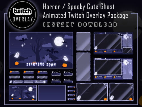Halloween Twitch Overlay Package - Animated Cute Ghost/ Boo