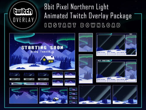 Northern Light Twitch Overlay Pack - 8bit Pixel Night Landscape