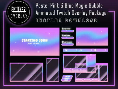 Pastel Pink & Blue Twitch Overlay Package - Magic Bubble Overlay