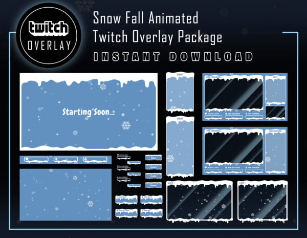 Snow Twitch Overlay Package - Winter Streaming Overlay Pack