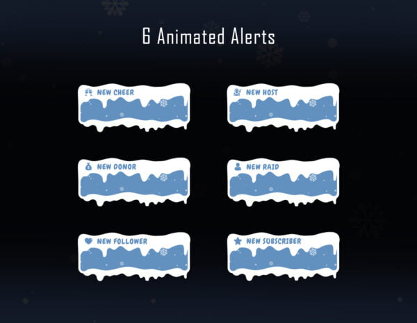 Snow Twitch Overlay Package - Winter Streaming Overlay Pack Alerts