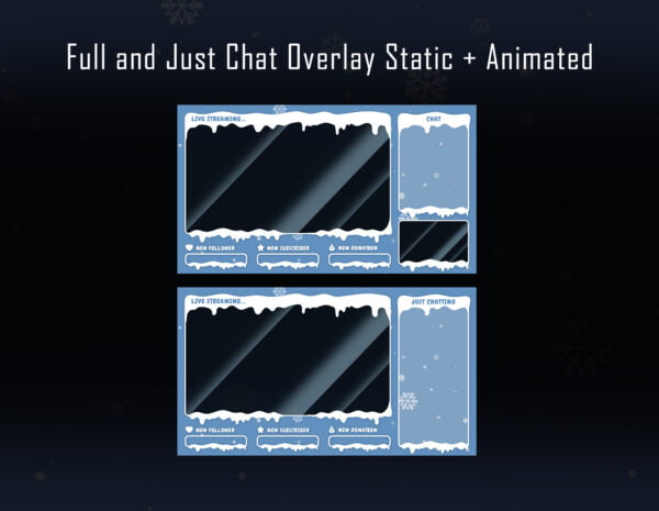 Snow Twitch Overlay Package - Winter Streaming Overlay Pack Overlay