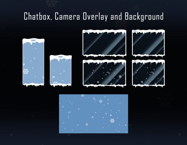 Snow Twitch Overlay Package - Winter Streaming Overlay Pack Chatbox, webcam overlay