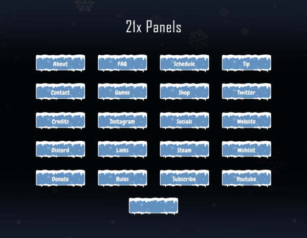 Snow Twitch Overlay Package - Winter Streaming Overlay Pack Panels