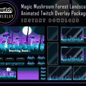 Twitch Overlay Package - Animated Magic Mushroom Forest Night