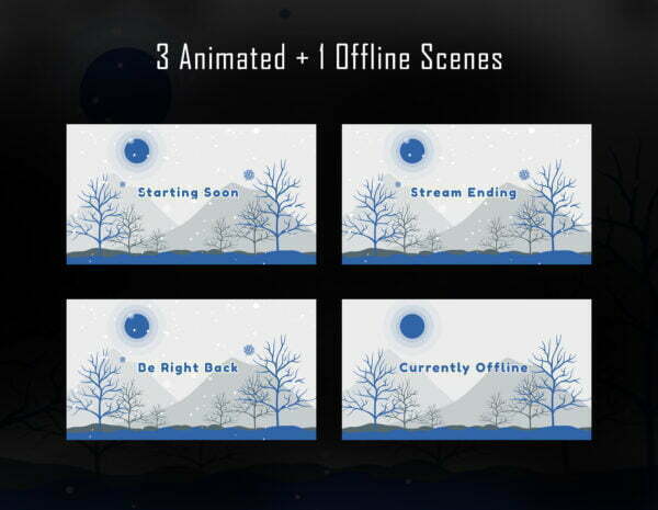 Winter Forest Twitch Overlay Package with Snowfall Animation Scenes