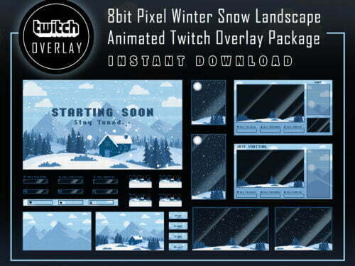 Winter Twitch Overlay Package - 8bit Pixel Snow Landscape