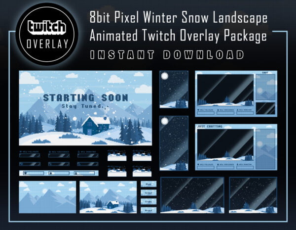 Winter Twitch Overlay Package - 8bit Pixel Snow Landscape