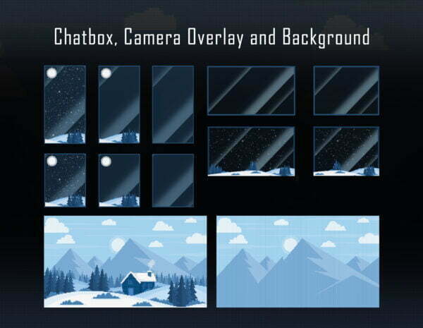 Winter Twitch Overlay Package - 8bit Pixel Snow Landscape Chatbox, Webcam Overlay