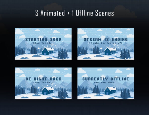 Winter Twitch Overlay Package - 8bit Pixel Snow Landscape Scenes