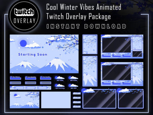 Winter Twitch Overlay Package with Cool Snowfall vibes Animation