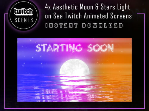 Moonlight Twitch Screen: Sky, Stars, & Sea Reflection Animation