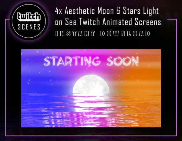 Moonlight Twitch Screen: Sky, Stars, & Sea Reflection Animation