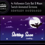 Halloween Twitch Scenes with Cute Bat & Moon Animation Screens