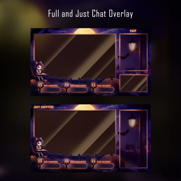Halloween Twitch Overlay Girly - Spooky Castle Package | Full and Just Chat Overlay