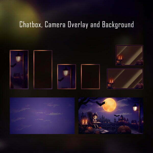 Halloween Twitch Overlay Girly - Spooky Castle Package | Chatbox, Webcam Overlay, Animated Background