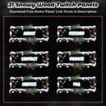 Christmas Twitch Panels featuring a snowy wood design with glowing Christmas lights, perfect for festive streams.