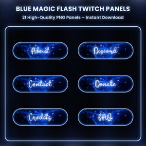 Blue magic flash Twitch panels with glowing sparkle