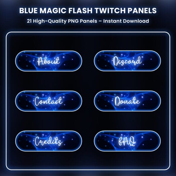 Blue magic flash Twitch panels with glowing sparkle