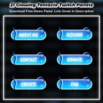 Glowing blue Twitch panels with curled tentacles and ocean theme