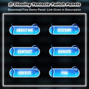 Glowing blue Twitch panels with curled tentacles and ocean theme